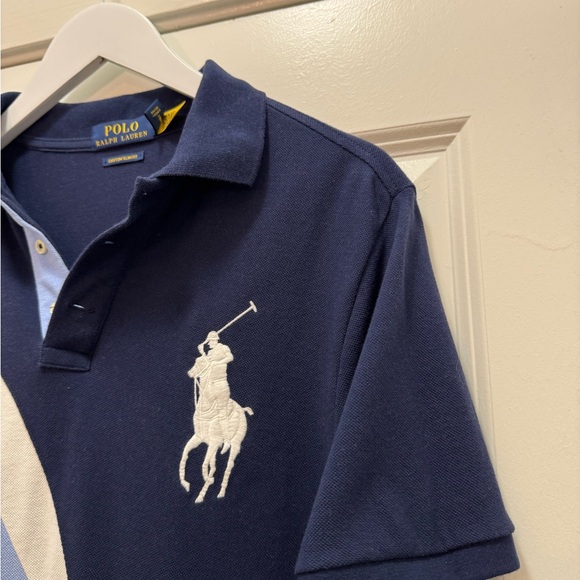 Polo Ralph Lauren Navy Rugby Shirt Crest Big Pony Custom Slim Fit - Picture 3 of 9